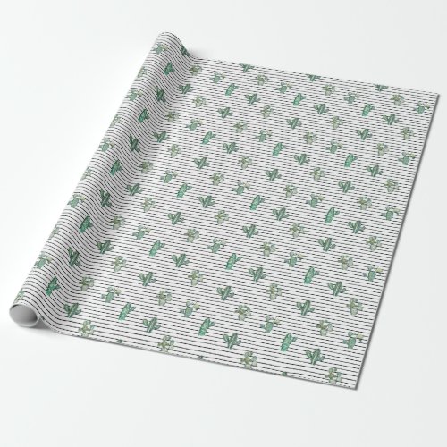 Cactus Watercolor Vintage Pen Drawing Wrapping Paper