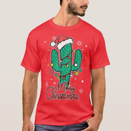 Cactus Wear Santas Hat With Christmas Lights Cactu T_Shirt