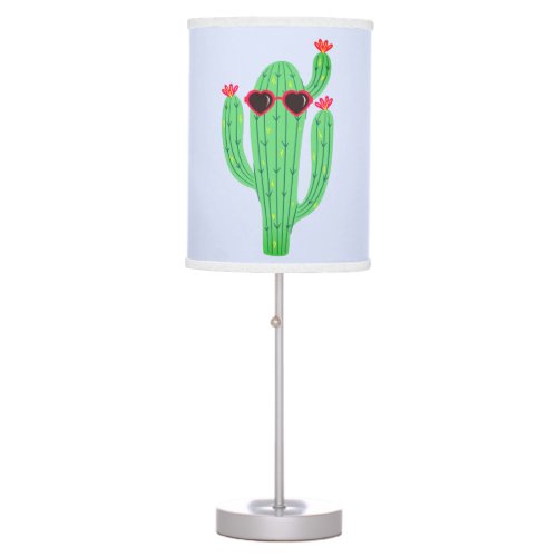 Cactus Wearing Heart Shaped Sunglasses Fun Western Table Lamp