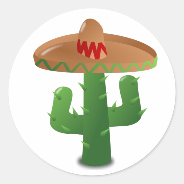 Cactus Wearing Sombrero Classic Round Sticker (Front)
