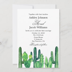 Cactus wedding invitation. Succulent modern invite