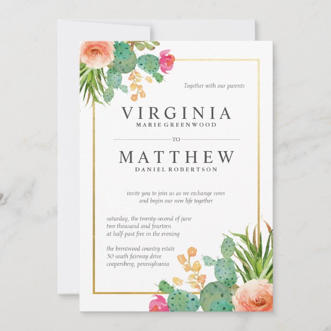 Cactus Wedding Invitations (Front)