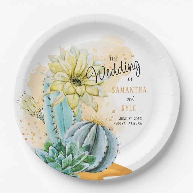 Cactus Wedding Paper Plates (Front)
