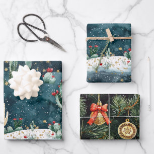 Cactus Western Cowboy Cowgirl Christmas Wrapping Paper Sheets