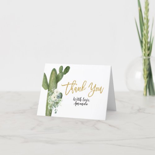 Cactus White Floral Bridal Shower Thank You card