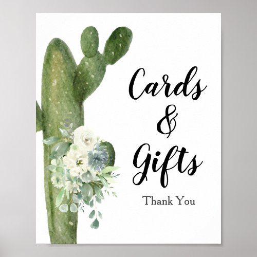 Cactus White Floral Shower Cards  Gift Post Poster