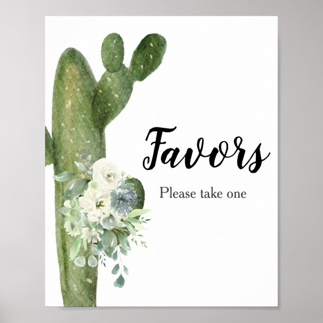 Cactus White Flowers Baby Shower Favor Sign (Front)