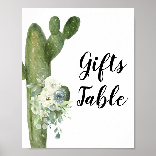 Cactus White Flowers Greenery Gifts Table Sign