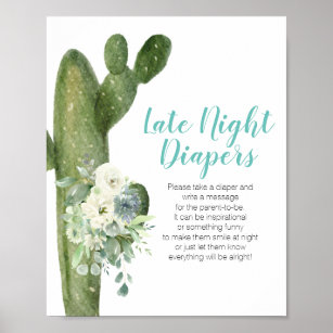 Cactus White Flowers Late Night Diapers Sign