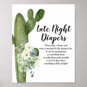 Cactus White Flowers Late Night Diapers Sign