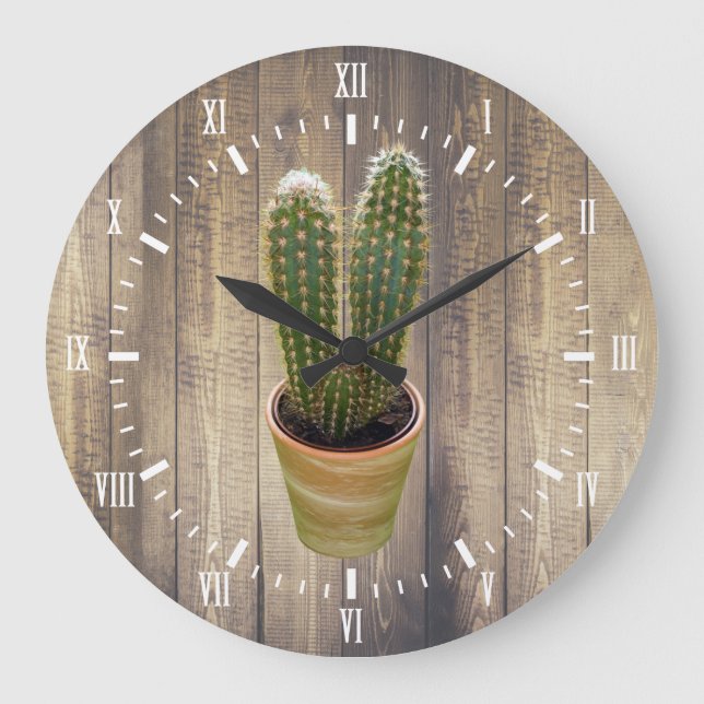 Cactus White Numerals Modern Scandinavian Style Large Clock (Front)