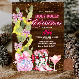 Cactus Wild West Pink Girl Christmas Party Invitation