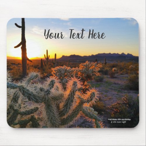 Cactus with Arizona sunset Superstition Wilderness Mouse Pad