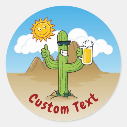 Cactus with Beer Classic Round Sticker