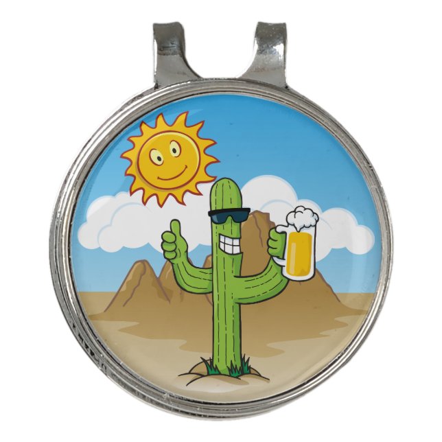 Cactus with Beer Golf Hat Clip (Front)