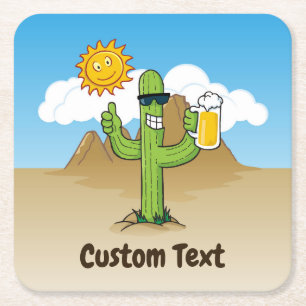 Cactus with Beer Square Paper Coaster