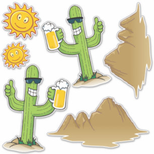Cactus with Beer Sticker Set