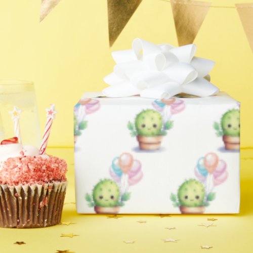 Cactus with Birthday Balloon Bouquet Wrapping Paper