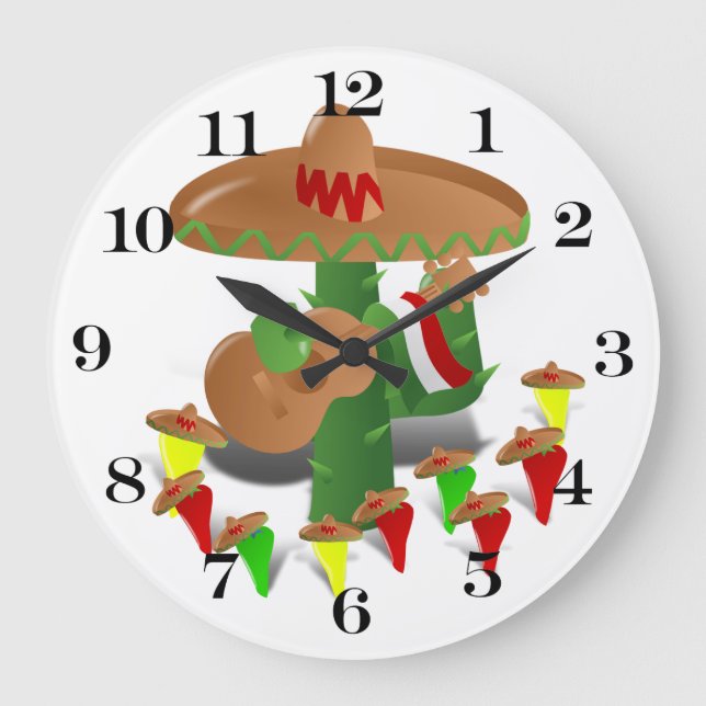 Cactus with Dancing Peppers Large Clock (Front)