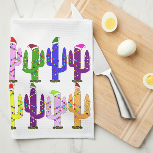Cactus With Santa Hats Christmas Kitchen Towel