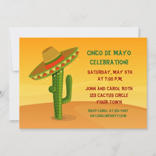 Cactus with Sombrero Cinco de Mayo Invitation