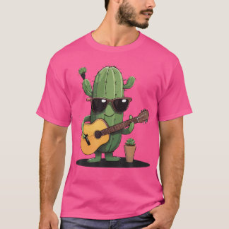 Cactus With Sunglasses And Acoustic Guitar Cactus  T-Shirt