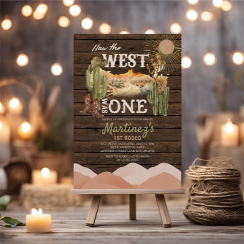 Cactus Wood How The West Was One Birthday Cowboy  Invitation