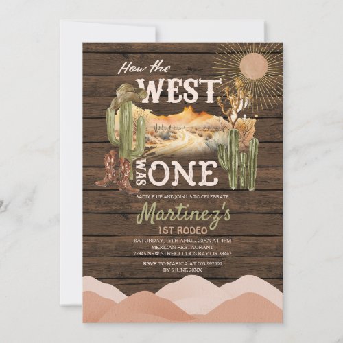 Cactus Wood How The West Was One Birthday Cowboy  Invitation