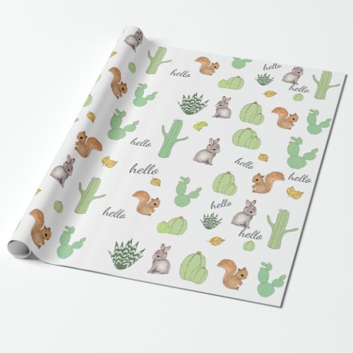 Cactus Woodland Animal Pattern Wrapping Paper