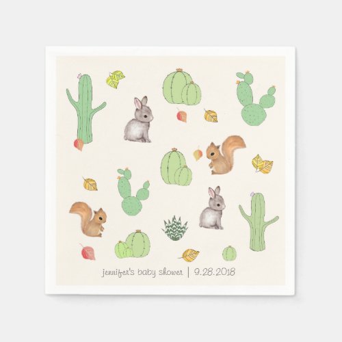 Cactus Woodland Pattern Baby Shower Paper Napkin