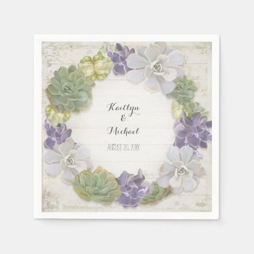 Cactus Wreath Leaf Succulent Wooden Paper Party Paper Napkins