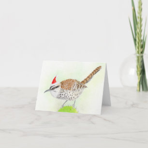 Cactus Wren Bird Drawing Christmas Card