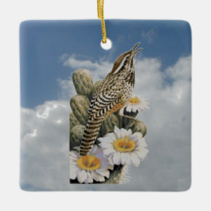 Cactus Wren Ceramic Ornament
