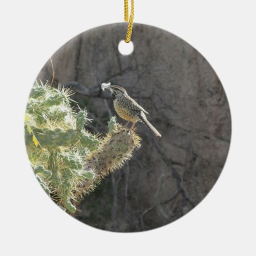 Cactus Wren Ceramic Ornament