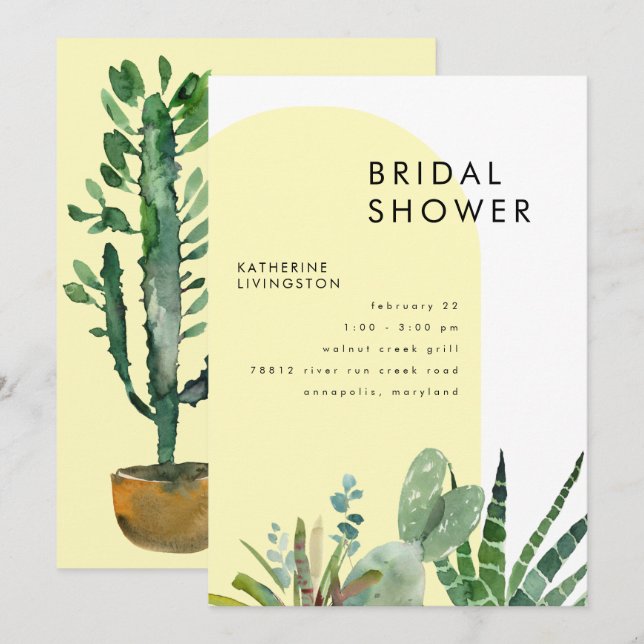Cactus Yellow Geometric Bridal Shower  Invitation (Front/Back)