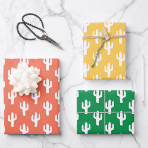Cactus Yellow Orange Green Southwest Desert Fun Wrapping Paper Sheets