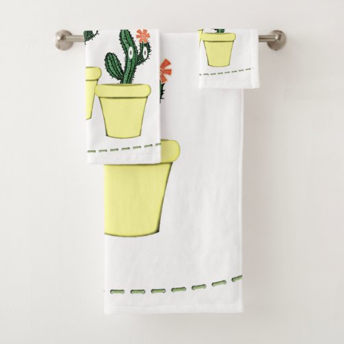 Cactus Yellow Pots Floral Bathroom Towel Sets