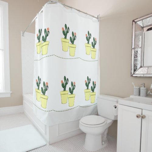 Cactus Yellow Pots Floral Shower Curtain
