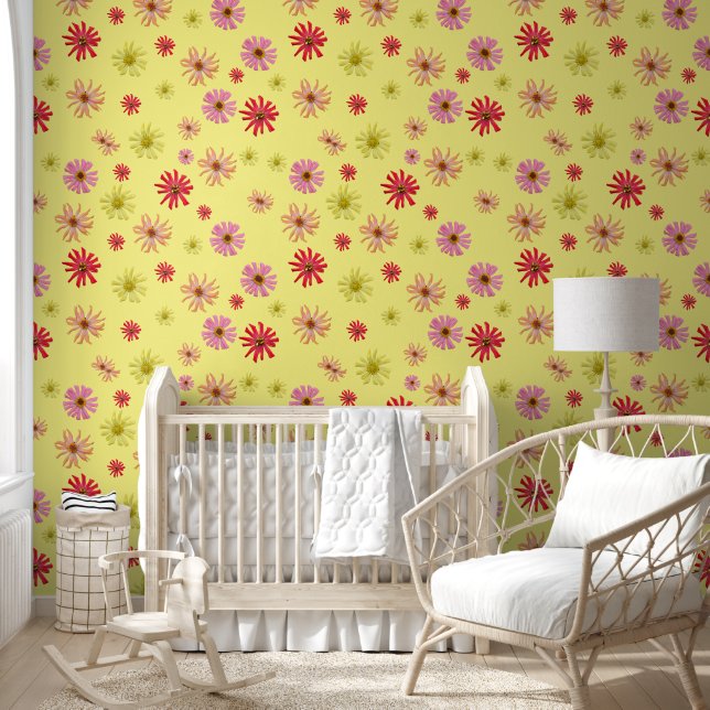 Cactus Zinnia Floral Wallpaper Wallpaper (Kids)