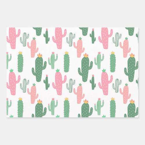 Cactuses pattern kids wrapping paper sheets