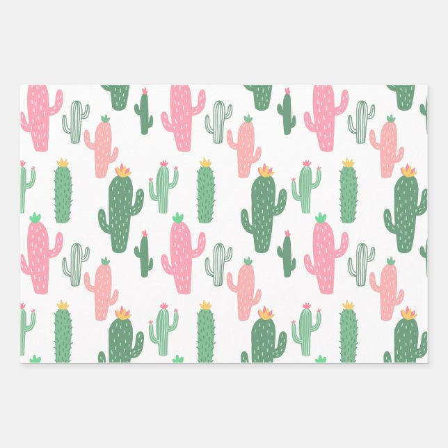 Cactuses pattern kids wrapping paper sheets (Front)