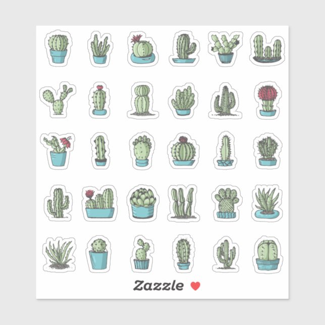 Cactuses Succulents Plants Hand Drawn Botanical Sticker (Sheet)