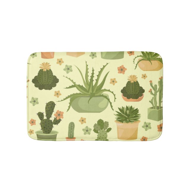 Cactuses, succulents: vintage houseplants pattern. bath mat (Front)