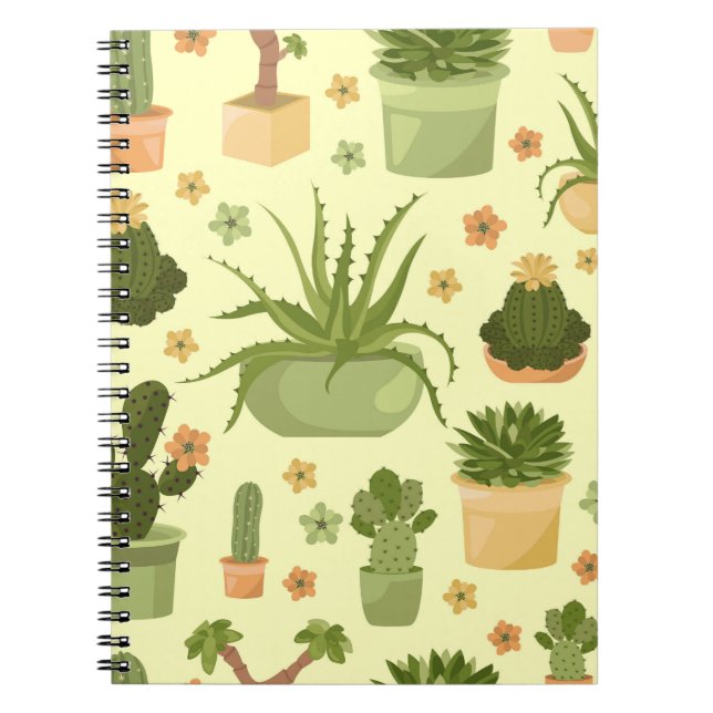 Cactuses, succulents: vintage houseplants pattern. notebook (Front)