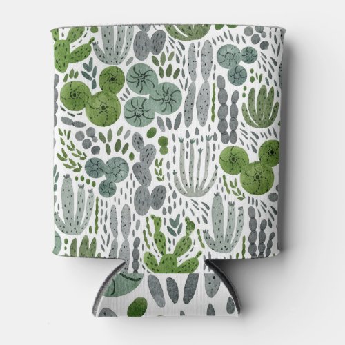 Cactuses Watercolor Hand Painted Pattern Can Cooler