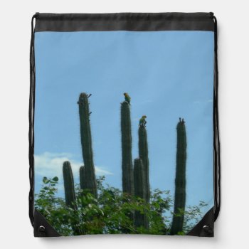 Cactuses With Lorikeets Drawstring Backpack by Edelhertdesigntravel at Zazzle