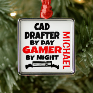 CAD Drafter Loves Playing Video Games Metal Ornament