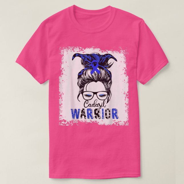 Cadasil Awareness Warrior  Blue Ribbon Messy Bun 9 T-Shirt (Design Front)