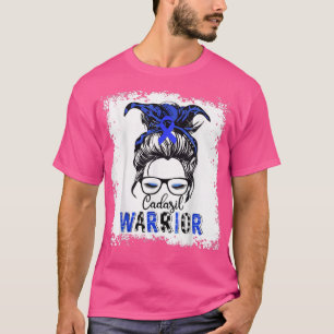 Cadasil Awareness Warrior Blue Ribbon Messy Bun 9 T-Shirt
