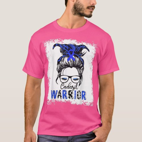 Cadasil Awareness Warrior  Blue Ribbon Messy Bun 9 T_Shirt